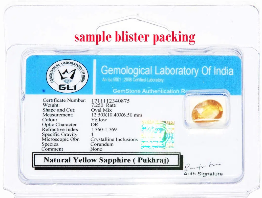 S KUMAR GEMS & JEWELS - Zafiro amarillo natural probado en laboratorio (Pookhraj/Pokhraj/Pukhraj) 10.25 Ratti para uso astrológico, Concha, Zafiro amarillo