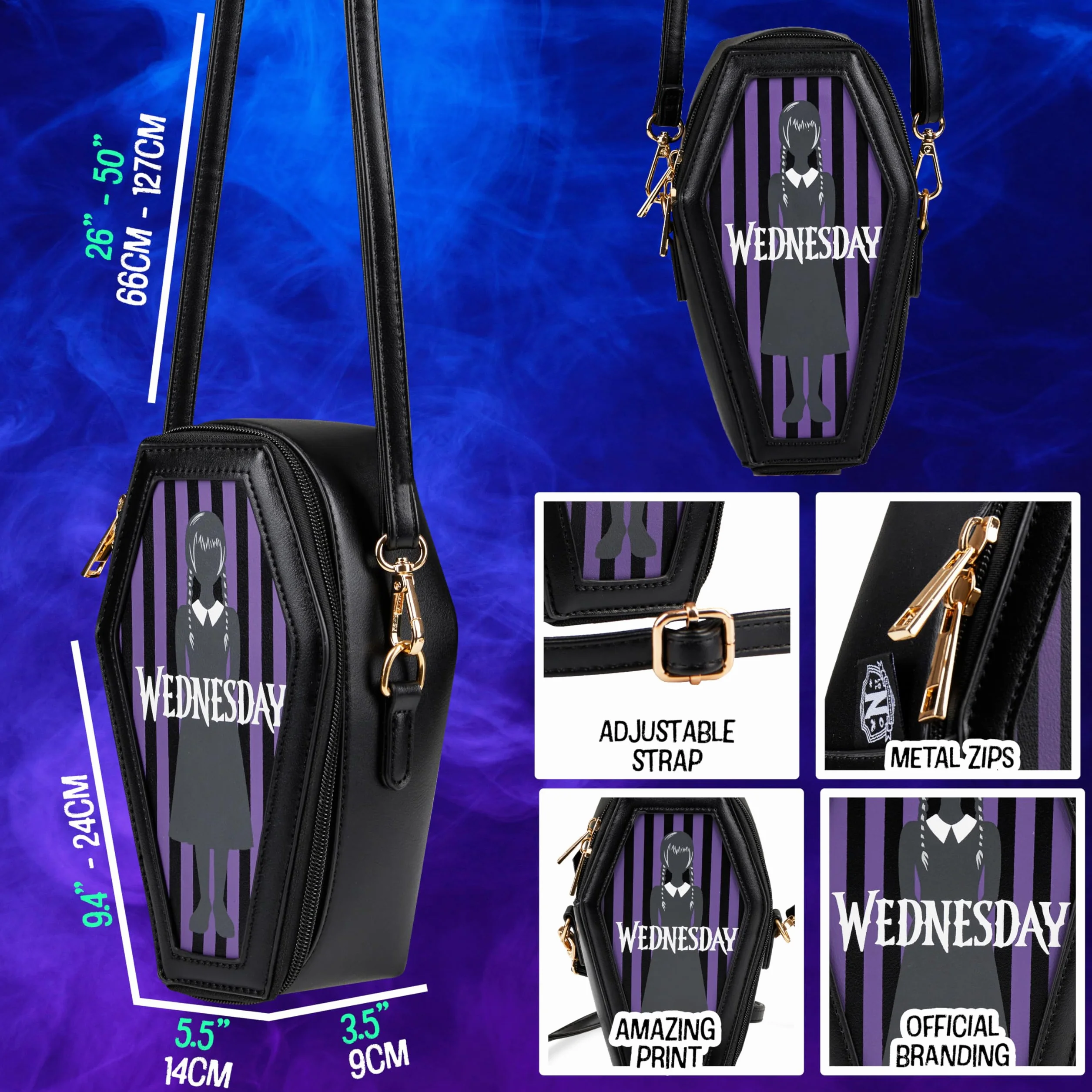 Wednesday Bolso Niña y Adolescente Bolsa Bandolera Gothic Ataúd con Correa Extraíble Viajes Movil Regalos Originales para Niñas
