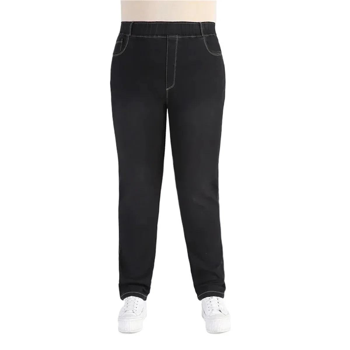 Pantalones Vaqueros elásticos Negros for Mujer, Talla 9XL, Holgados, de Talla Grande, for niña(Black,5XL)