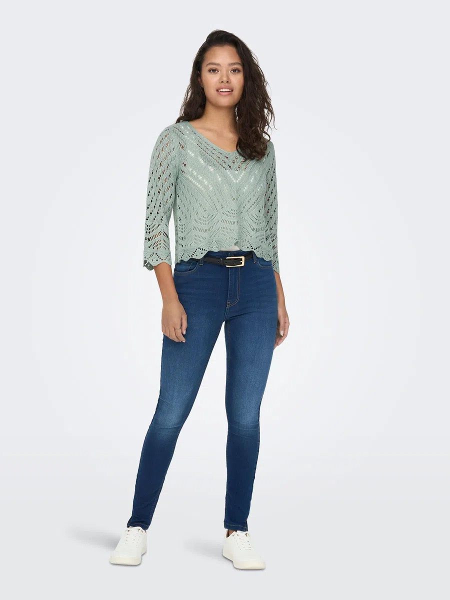 JDY Jdynew Sun 3/4 Cropped Pullover Knt Noos Camisa Crochet con Cuello en V Mujer (Pack de 1)