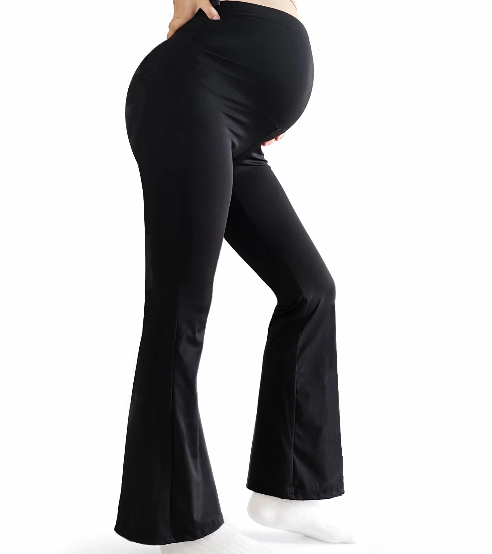 Premamá Pantalones, Leggings de Maternidad sobre el Vientre Mujer,Cintura Alta Acampanados Pantalones de Yoga