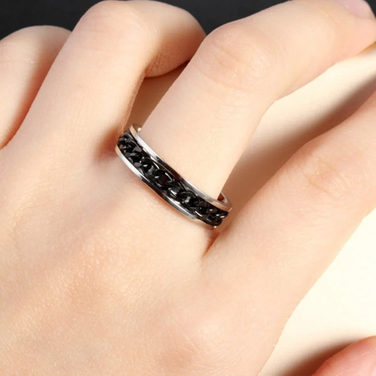 AmDxD Alianza para boda, Le negro, acero inoxidable, anillo de compromiso, cadena, W54 & M59, Acero inoxidable, Sin piedras preciosas,