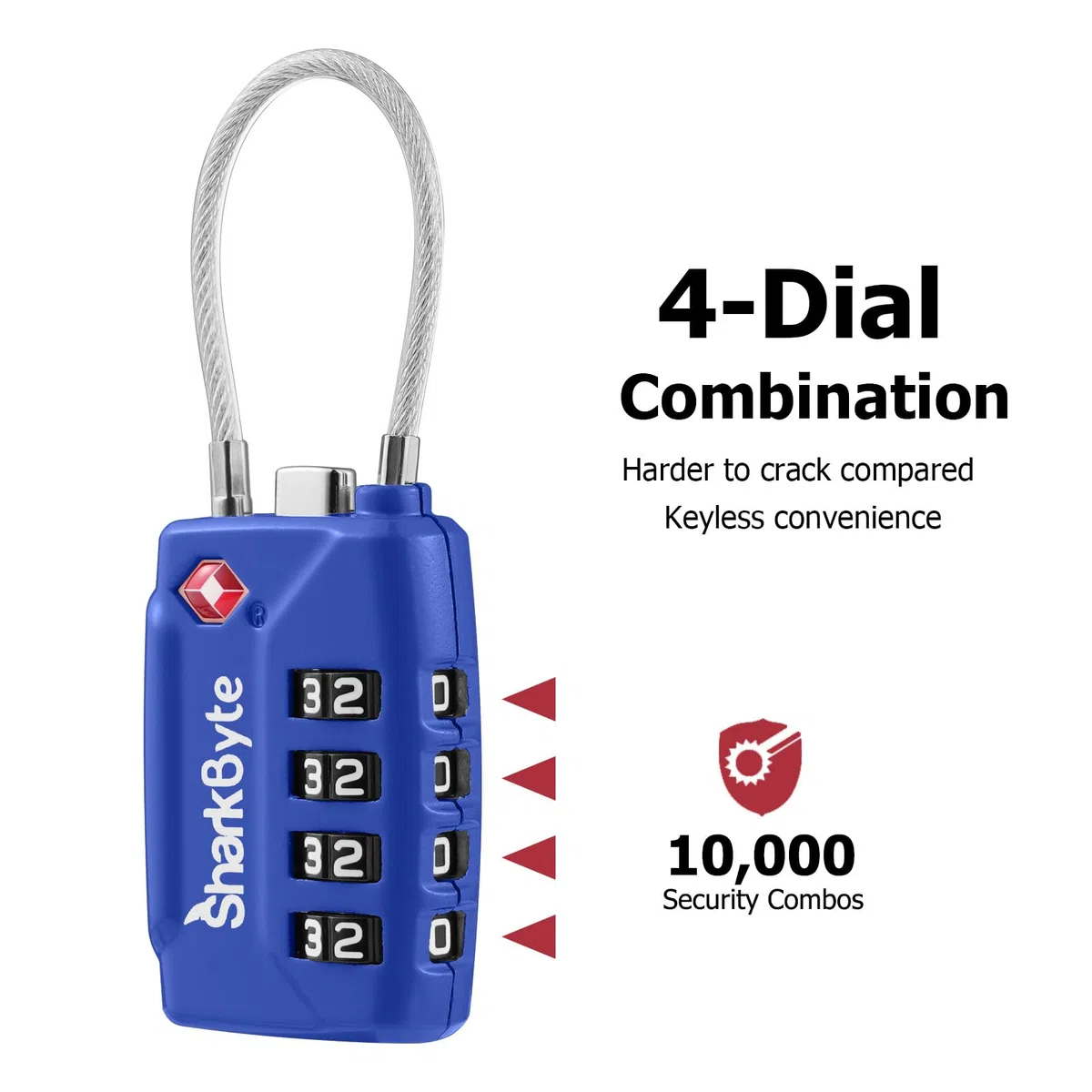 SharkByte Candados de maleta aprobados por la TSA, candado de combinación de seguridad de 4 esferas, candado de viaje de alambre flexible para maletas, cerraduras de equipaje, bolsa de viaje, gimnasio