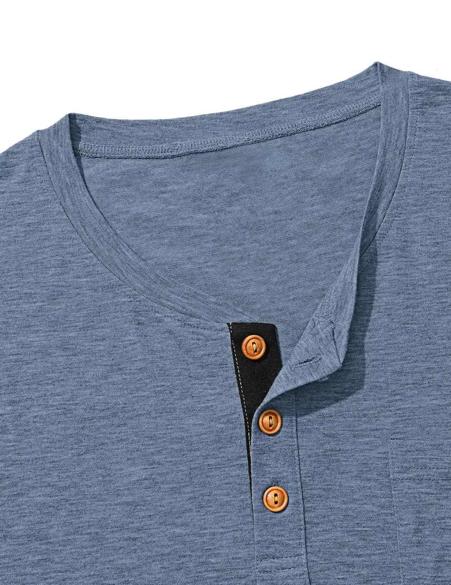 TARAINYA Camisetas Henley Hombre Algodón Manga Corta T-Shirt con Bolsillo para Verano M-4XL