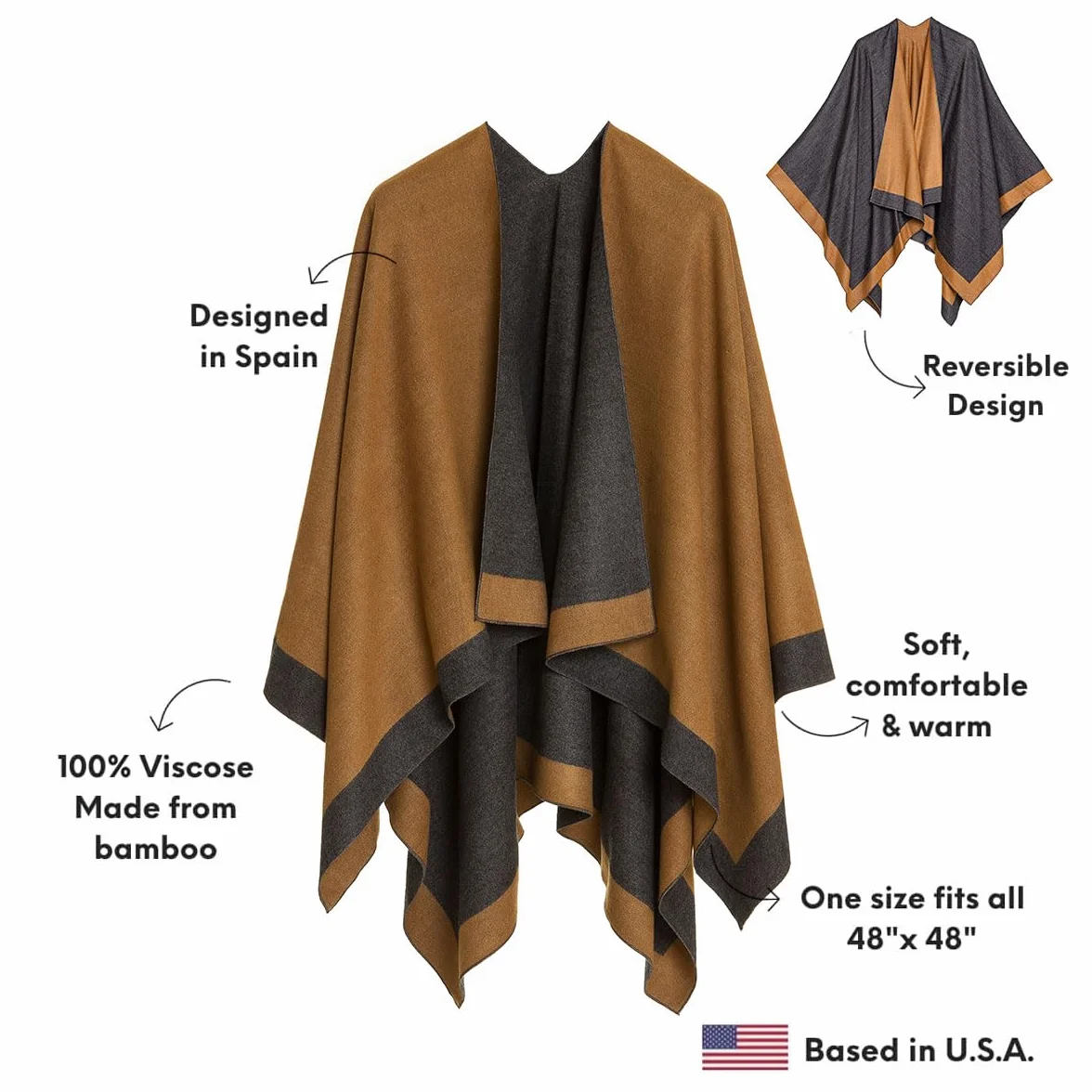 MELIFLUOS DESIGNED IN SPAIN Poncho Estola Capa para Mujer: Chal Elegante para Primavera Otoño e Invierno