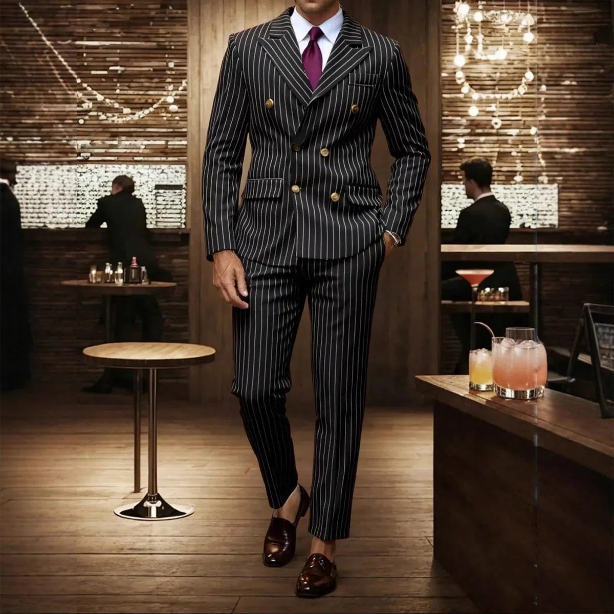 Generisch Traje para hombre de 2 piezas, traje de Sakko a rayas, traje de hombre, corte ajustado, trajes elásticos para bodas, regulares, chaqueta moderna para negocios, ropa deportiva para novios