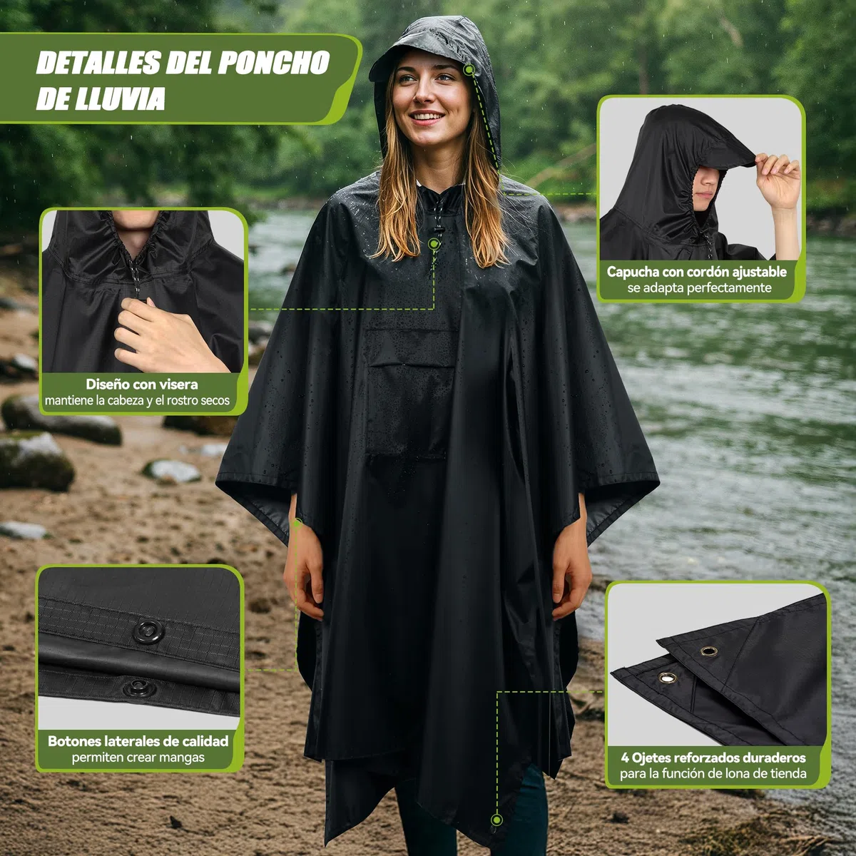 TechRise Chubasquero Poncho Impermeable, Ultraligero y Compacto, Poncho Unisex en Eva con Capucha, Multifuncional Reutilizable para Senderismo, Camping, Pesca, Ciclismo