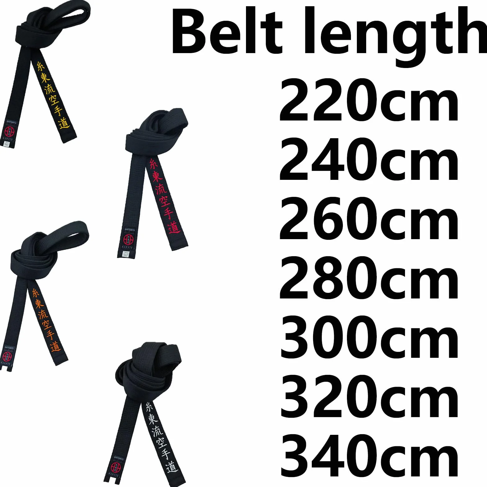 Shito-Ryu - Cinturón de karate negro de 4 cm de ancho, cinturón japonés bordado unisex