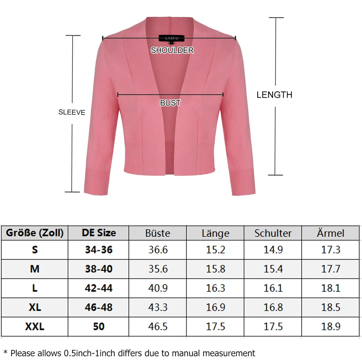 Mintilimit - Chaqueta de punto para mujer (manga corta, 3/4, con botón de bolero)