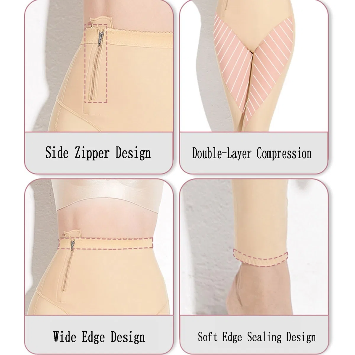 Pantalones Moldeadores de Cintura Alta, con Doble Capa Moldeadora y Cremallera En Un Solo Lado | Cintura ancha，Doble compresión，Corte que realza los glúteos，Forro interior antideslizamiento