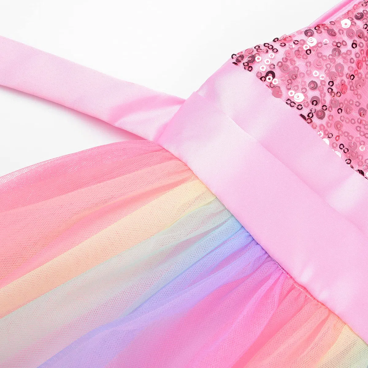 Uhnice Vestido Niña Princesa de Tul con Lentejuelas Arcoíris, Vestido de Dama de Honor para Boda Fiesta Cumpleaños