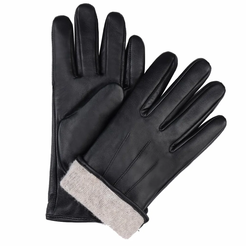 Guantes de invierno de cuero para hombre Guantes de montar de piel de oveja suave con forro de cachemira cálida