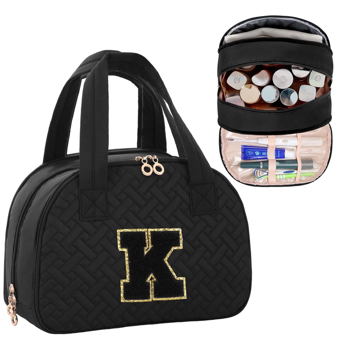 Neceser de Viaje para Mujer, Organizador de cosméticos, Estuche de Almacenamiento de Maquillaje, Negro -, K