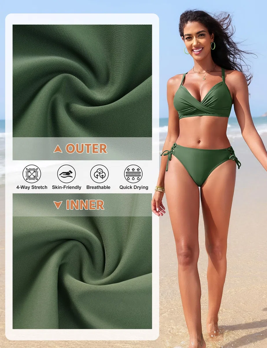 Traje de Baño Mujer Dos Piezas Sexy Push Up con Relleno Conjuntos de Bikini Correas Laterales Braga de Bikini para Playa y Piscina