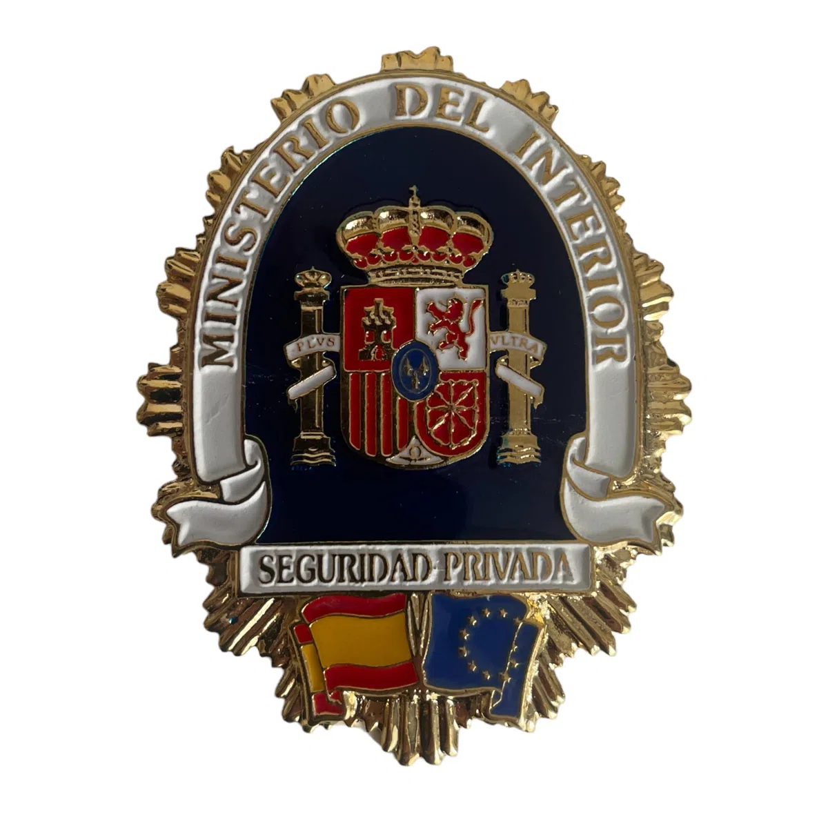 Placa Chapa Seguridad Privada MInisterio del Interior - color efecto esmalte sobre metal zamak -mide 6,70 cms - apta para cartera - pesa 37 grs