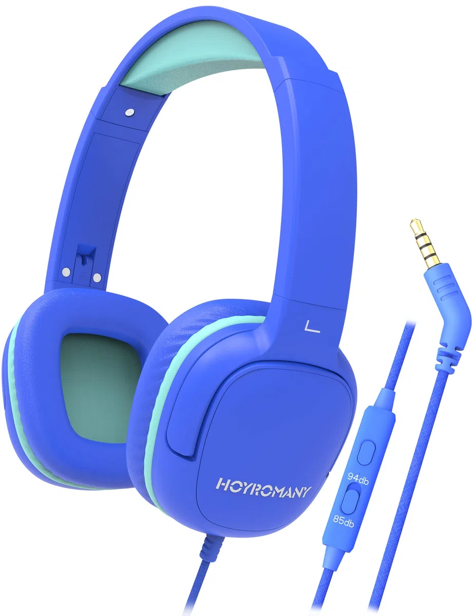 K3 Auriculares Niños con Cable, Auriculares Infantiles Limitación de Volumen de 85dB/94dB, Conector de 3,5 MM, Sonido Estéreo, Plegable Musica Cascos Niña (Azul)