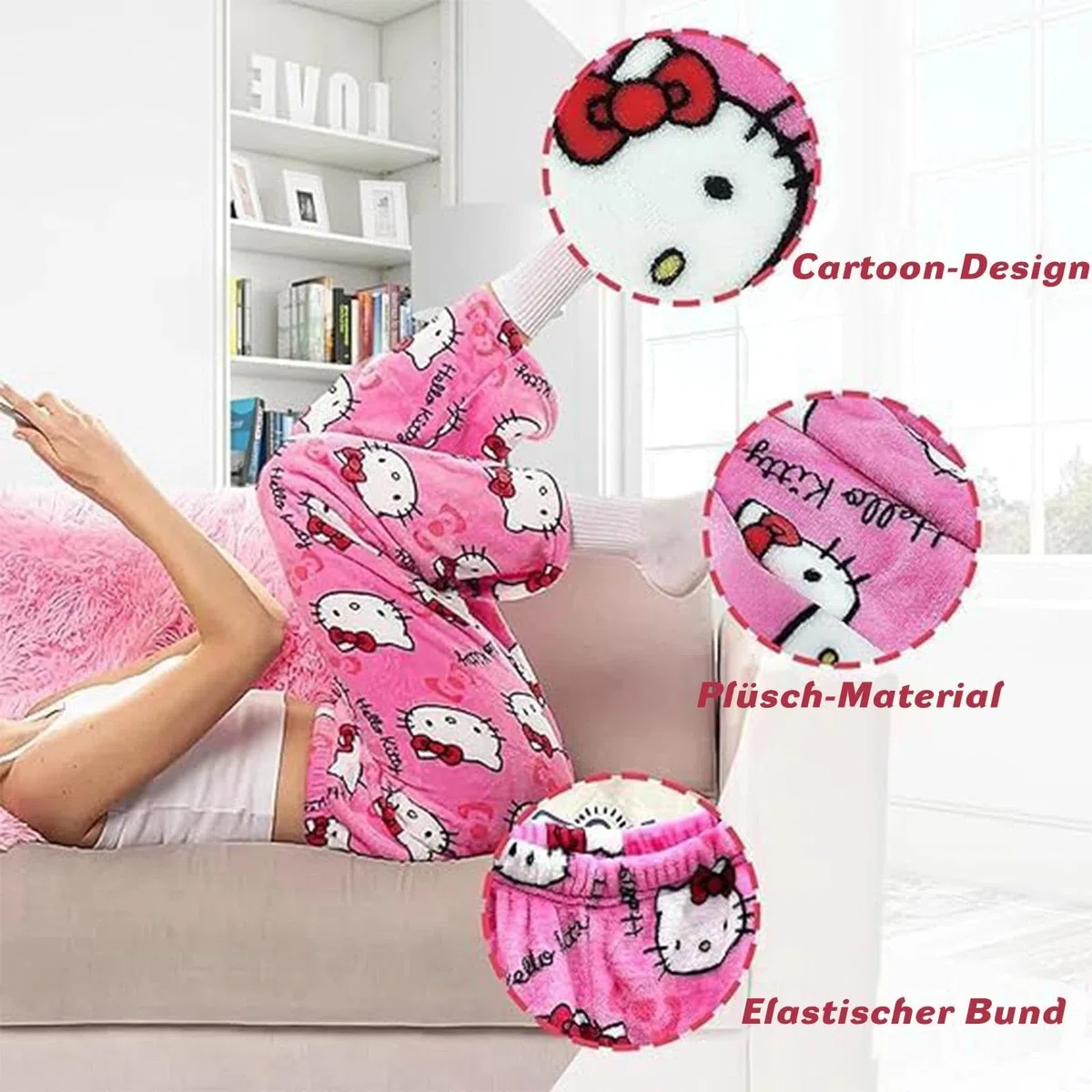 Pantalones de pijama para mujer, pantalones largos de pijama de anime, pantalones largos de franela, dibujos animados kawaii, mullidos y cálidos, pantalones de salón Y2K para mujer, otoño e invierno