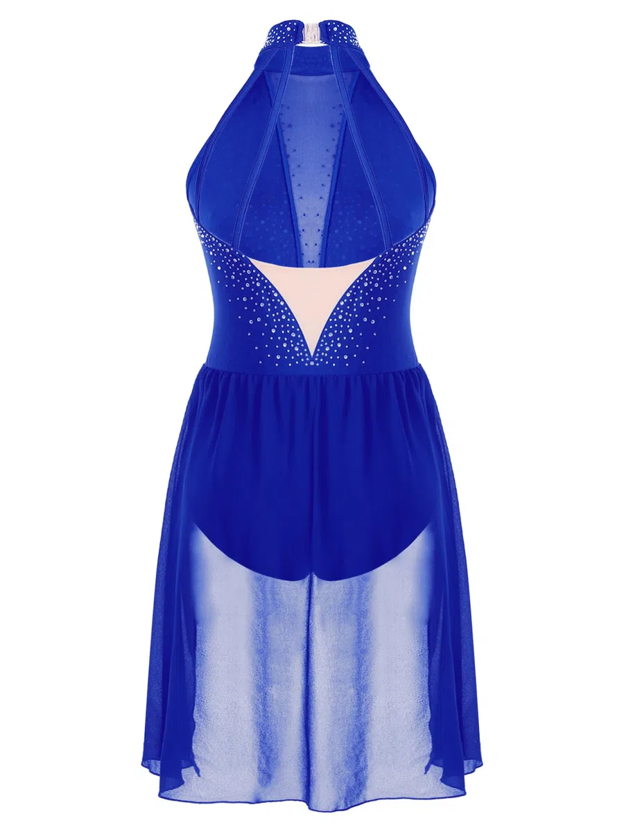 IEFIEL Vestido de Gimnasia Rítmica para Mujer sin Manga Vestido de Danza Contemporánea y Lírico Maillot de Patinaje Artístico Competición XS-XXL