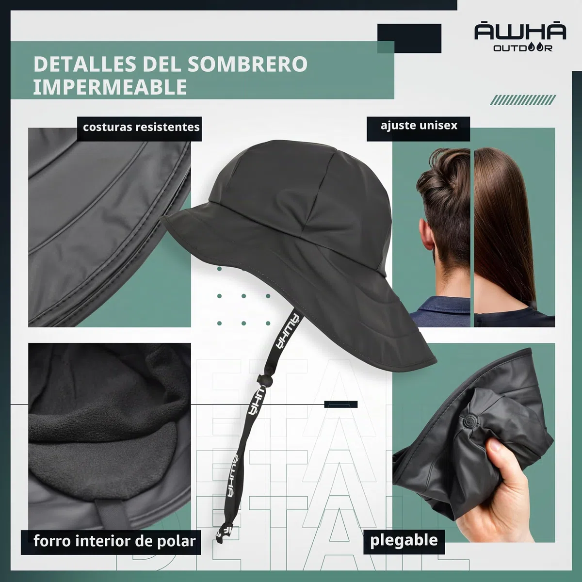 AWHA Souwester, sombrero de lluvia, gorra impermeable con ala ancha y orejeras