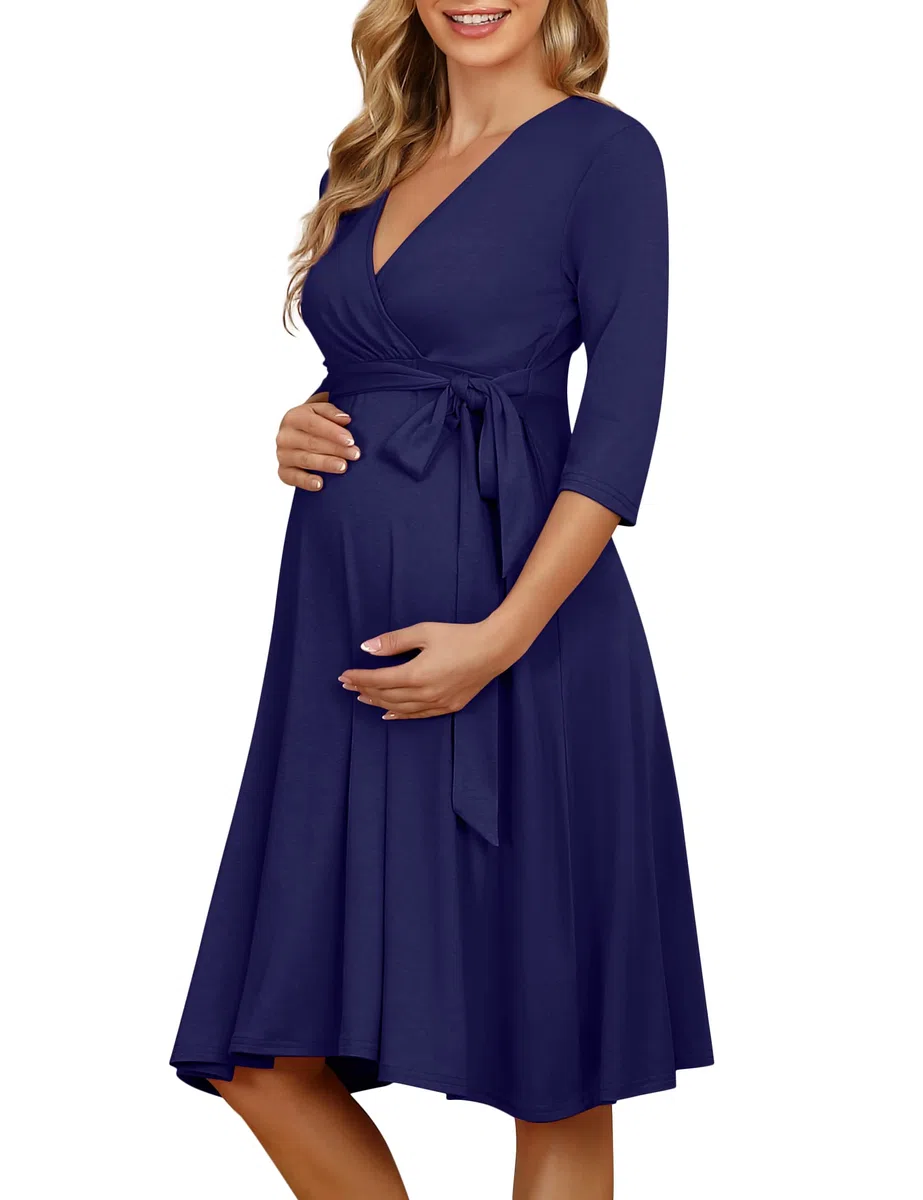 KOJOOIN Vestido de Maternidad para Mujer Delgado con Cuello en V Elegante Vestido de Lactancia Vestidos Premama Verano Casuales para Embarazadas（Embalaje múltiple）