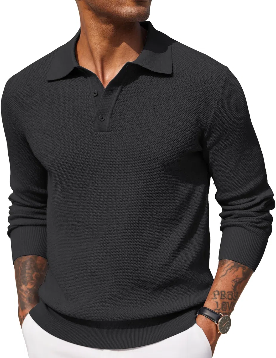 COOFANDY SuéTer Tipo Polo para Hombre De Manga Larga Punto Fino Sudadera