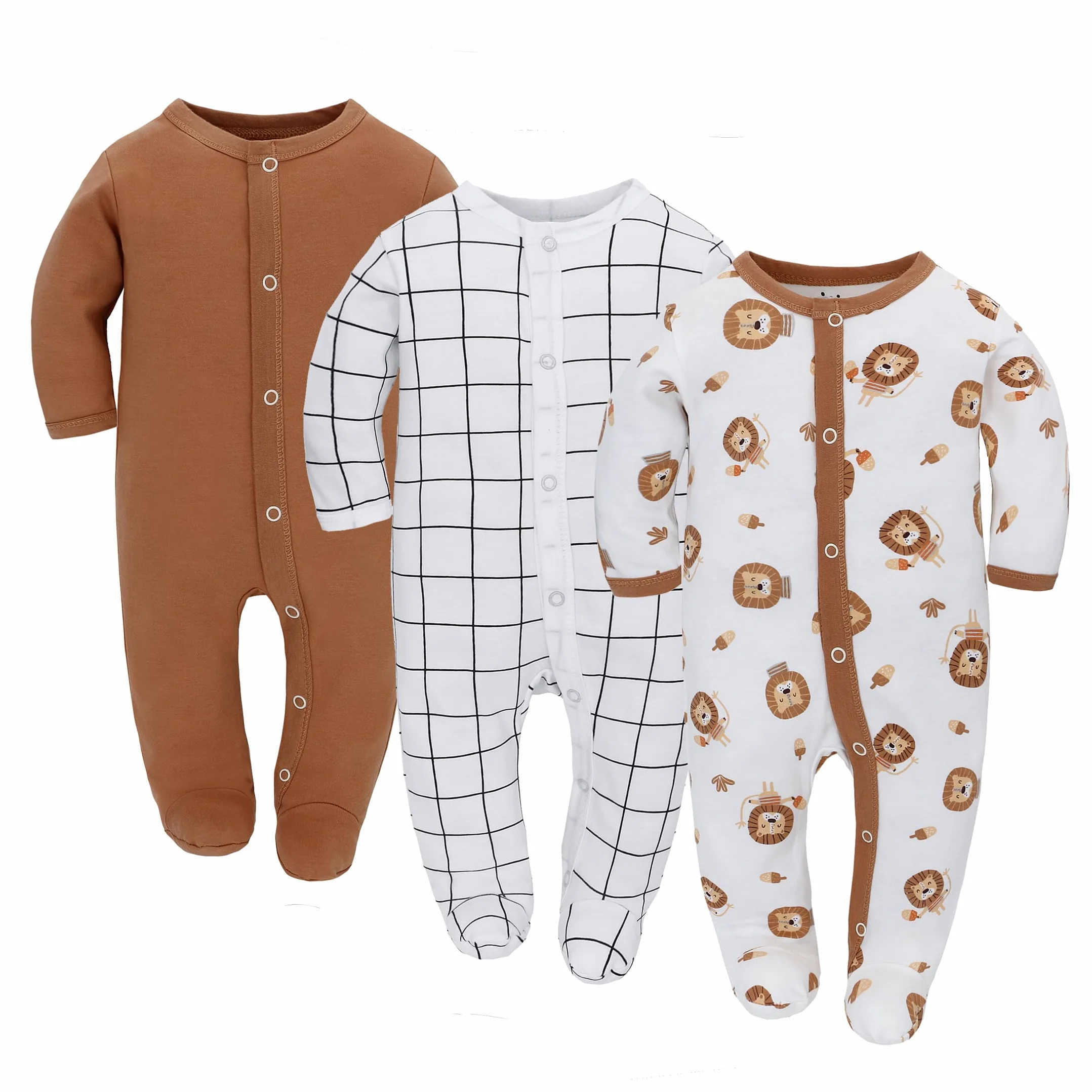 Miracle Baby Ropa para Dormir y Jugar con Pies Bebés Niña Pijama de Algodón Mameluco Niños Mono Manga Larga Trajes Pack de 3