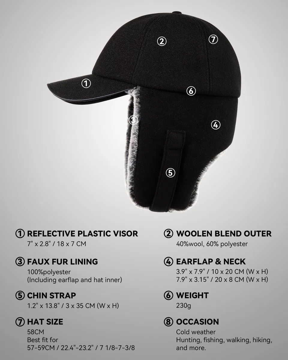 Gisdanchz Gorra Beisbol Invierno con Orejeras - Totalmente Forrada con Piel Sintétic