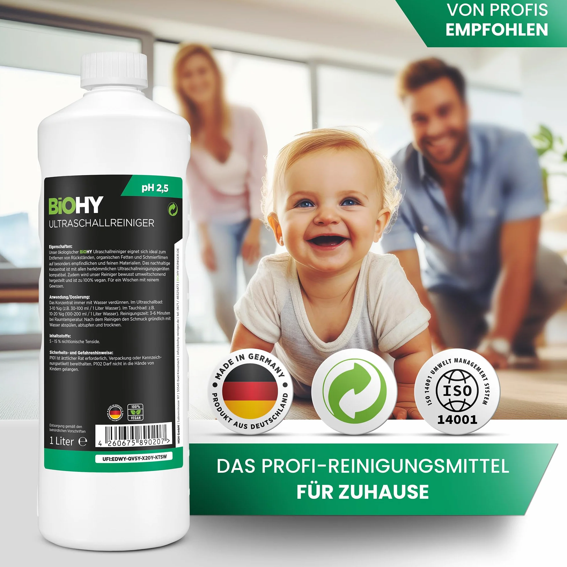 BiOHY Limpiador ultrasónico (Bidón de 10 litros) + Grifo de Salida | limpieza intensiva y suave de gafas, productos dentales, oro, monedas y joyas (Ultraschallreiniger)