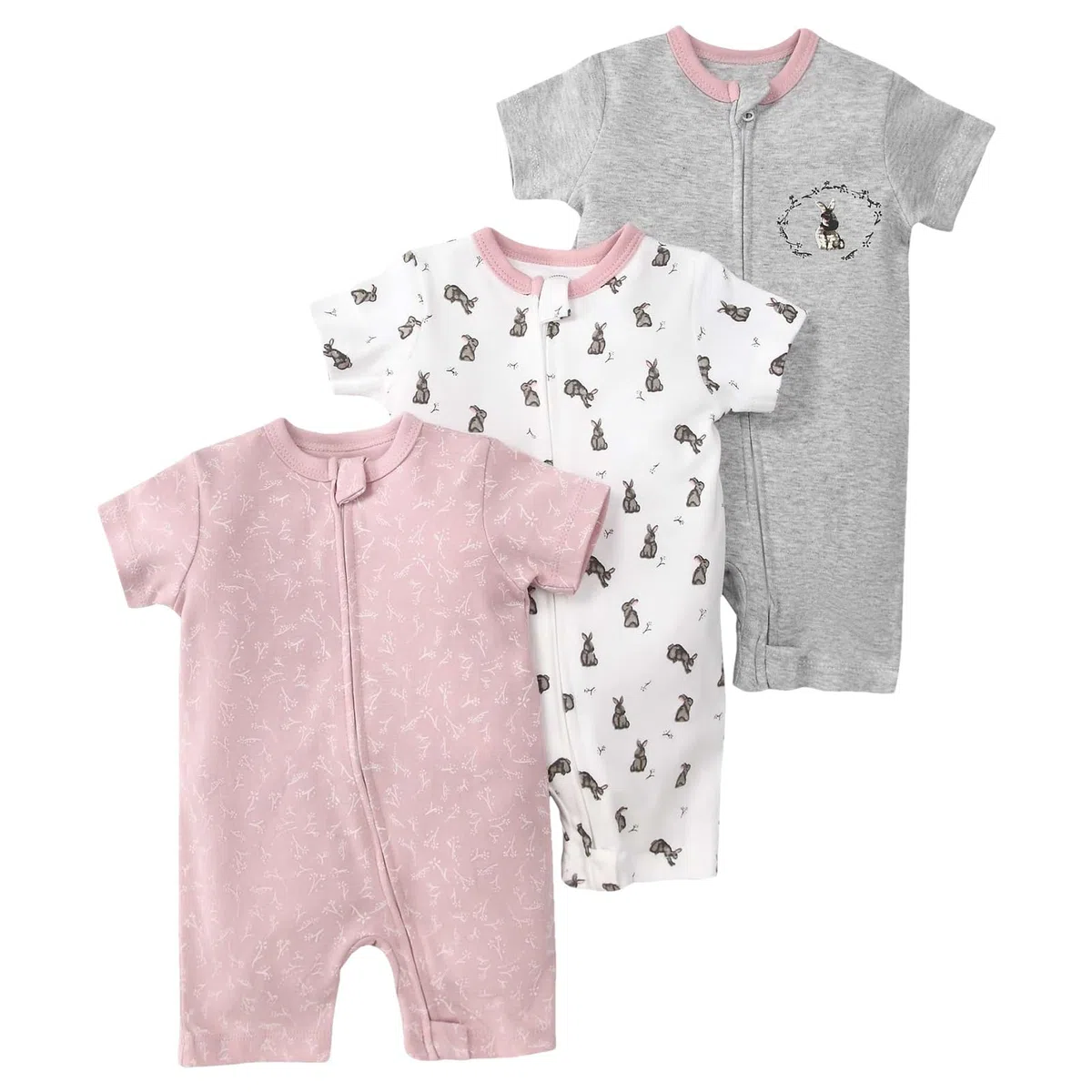 amropi Bebé Niña Mono Pack de 3 Peleles a Rayas Pijama Manga Corta Mameluco