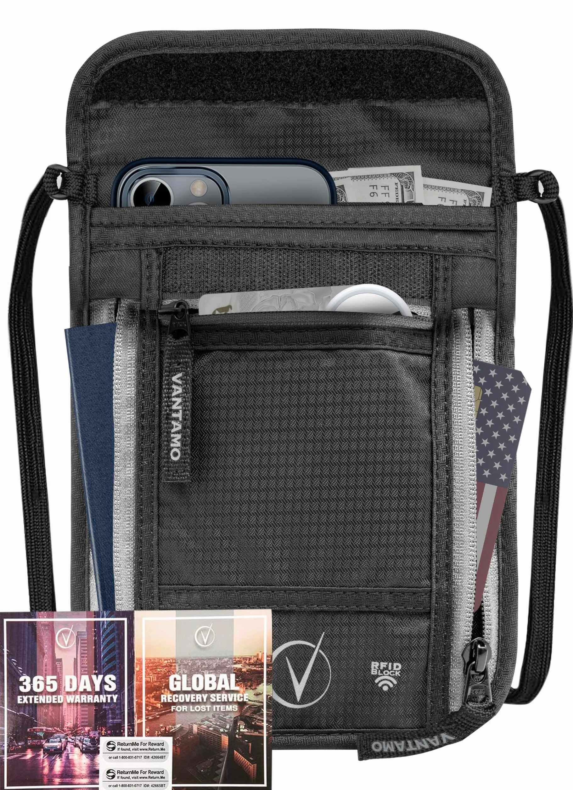 Portadocumentos Viaje De Cuello con Bloqueo RFID - Apta para Funda Pasaporte con Tapa - Tanto Cartera Hombre como Cartera Mujer