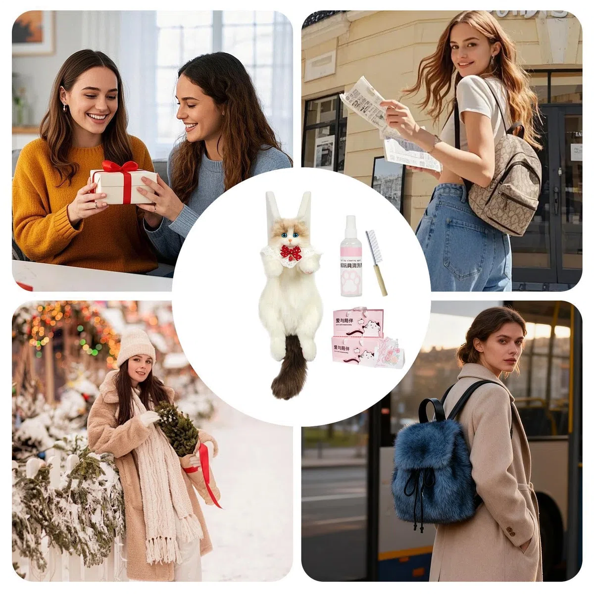 Generisch Mochila realista para gatos: con mucho espacio de almacenamiento, bonita mochila de peluche para la universidad, trabajo, oficina, viajes, viajes de fin de semana, viajes diarios, senderismo