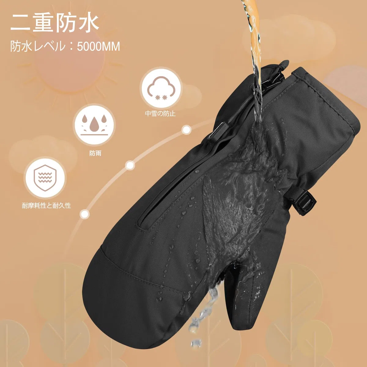 Andake Guantes de Esquí para Niños Impermeable Mitones de Invierno (S(2-4 Year Old), Negro)