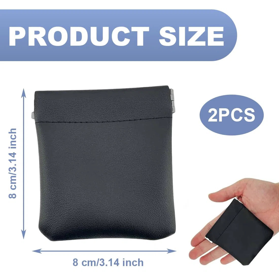 2pcs Bolsa De Almacenamiento Des Cierres Automático,Monedero Pequeño Des Piel Apretada Minimalista Negro,Para Hombre y Mujer,Fácil Almacenamiento Guardar Tarjetas,Cables De Datos y Joyas