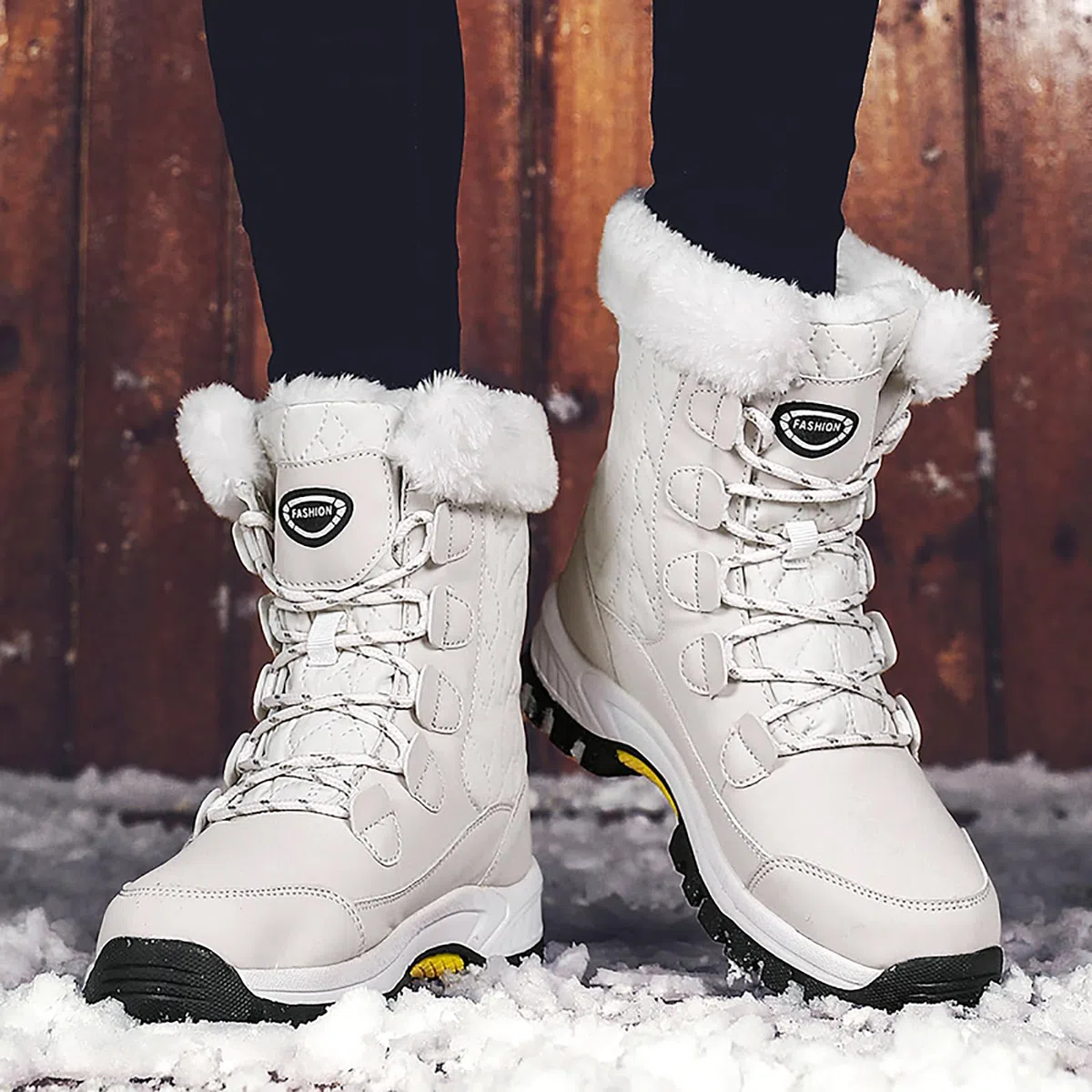Botas de nieve para mujer, botas de invierno con forro de piel cálida, antideslizantes, botas de nieve a media pantorrilla, impermeables y resistentes al frío, zapatos para caminar al aire libre para