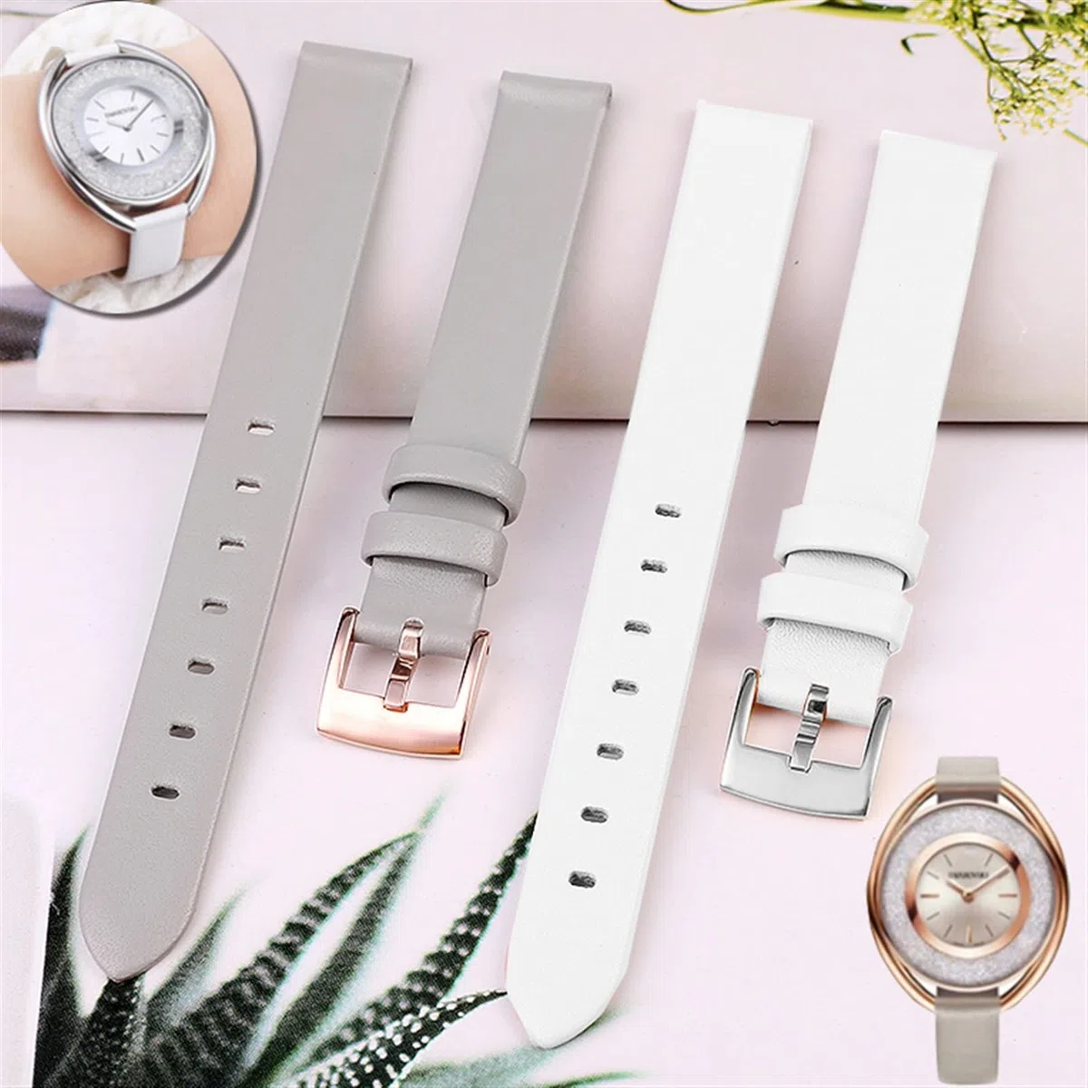 Correa de cuero genuino para Swarovski 5158517/5158544/5158972 WatchAccessories pulsera de moda 12mm correa de reloj de tamaño pequeño para mujer