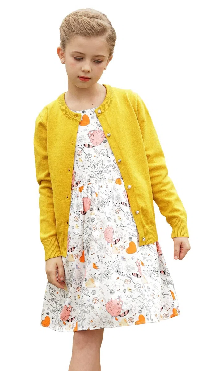 SMILING PINKER Cárdigan para Niñas de Cuello Redondo Básica Suéter Punto Sólido con Botones Primavera Otoño