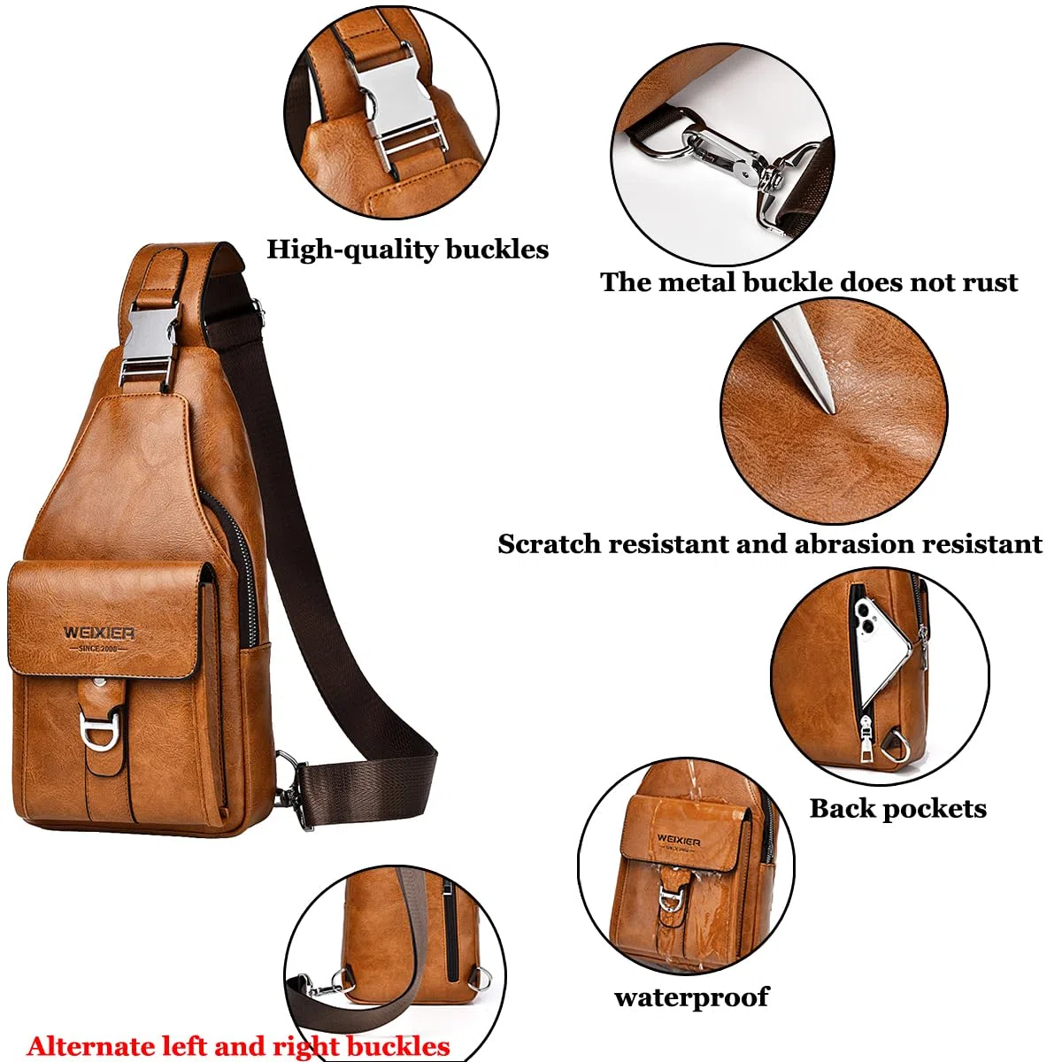 A-QMZL Bolso Hombre de Pecho de Piel Bandolera PU Cuero Bolsos Bandolera Casual Sling Bag Mochila Hombro Bolsas Impermeable Crossbody Bag (gris)