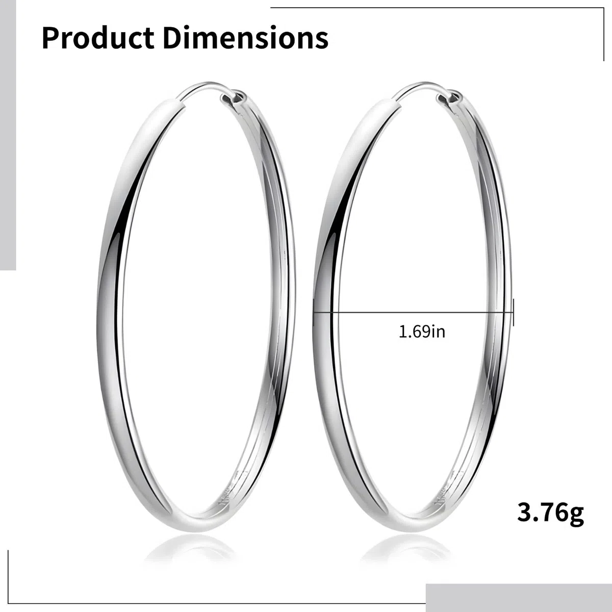 Pendientes de aro de plata de ley 925, aros redondos clásicos de 1.18 pulgadas para mujer, aretes minimalistas pulidos para orejas sensibles, uso diario, 30 mm de diámetro