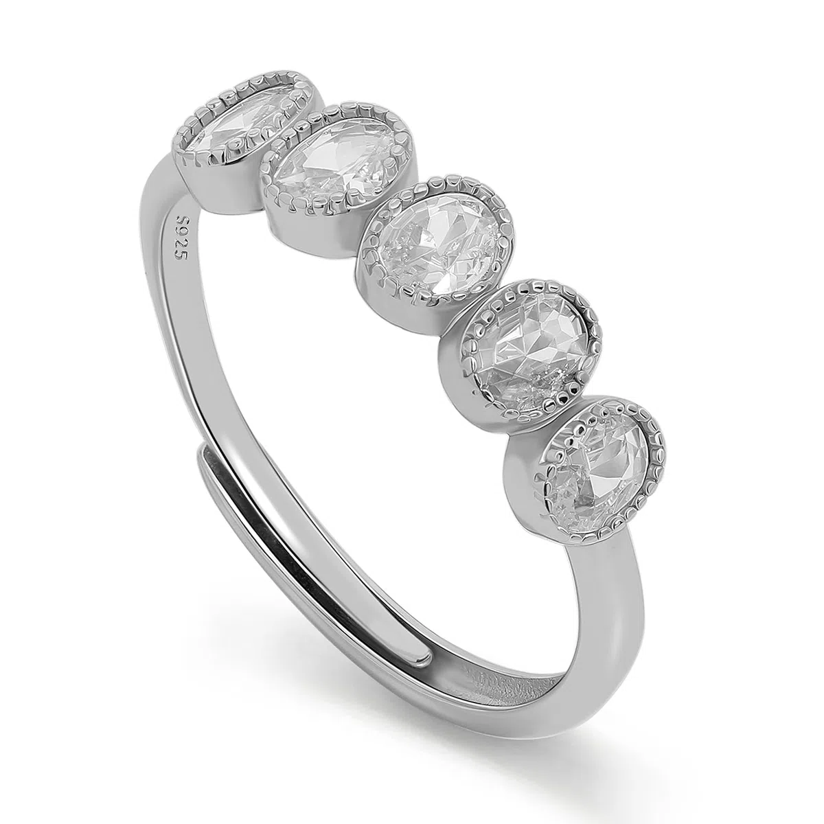 Anillo de Diamante Ovalado Meissa para Mujeres y Niñas, Anillo de Compromiso de Plata de Ley 925, Anillo de Promesa, Banda de Eternidad Apilable de Circonita Cúbica, Tamaño Ajustable 4.5-18.5