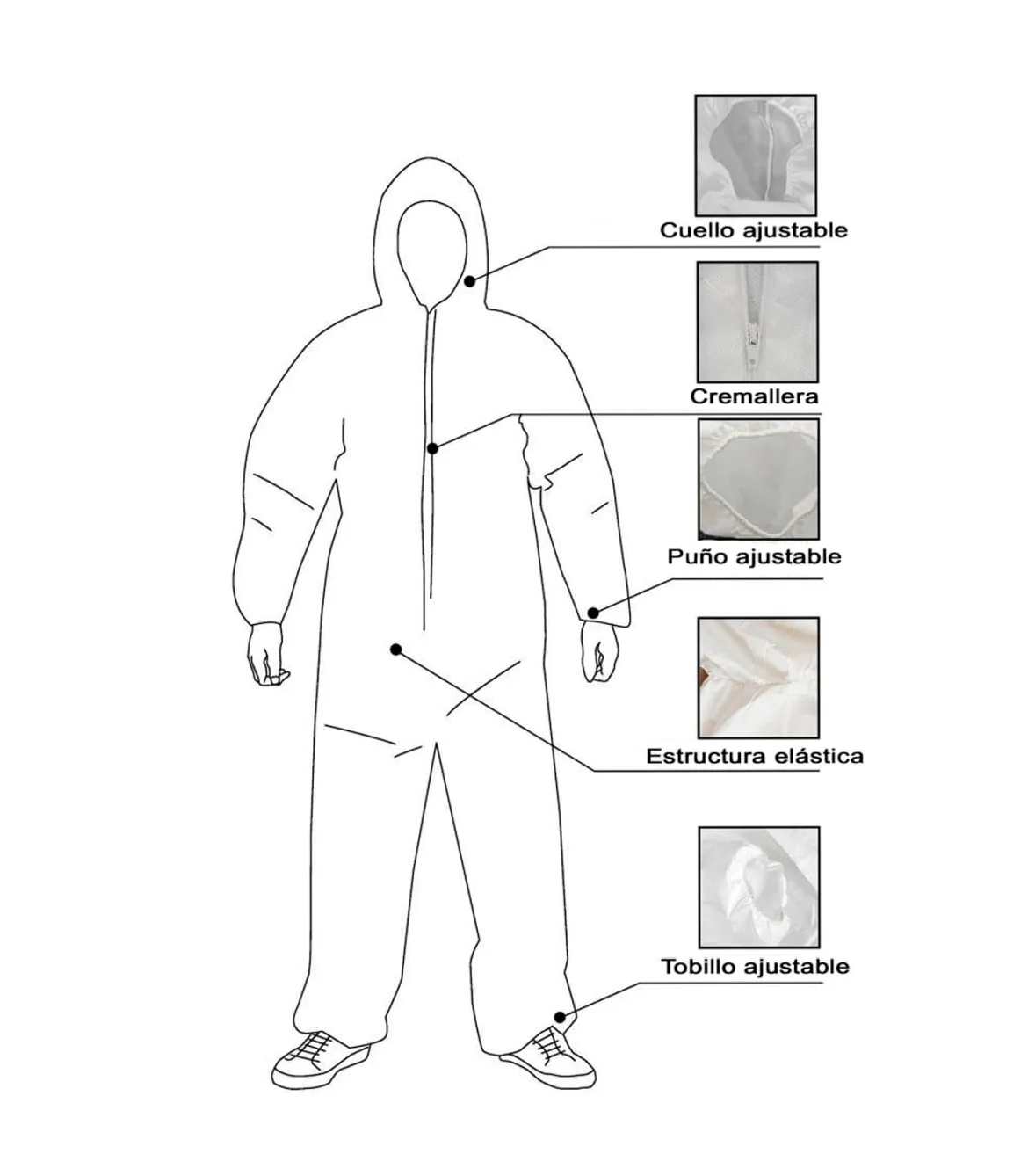 Tradineur - Traje Protector de Trabajo, Mono desechable, Integral, Multiusos, protección, Pintura, Bricolaje, mecánica (Blanco - Talla única - Unisex)