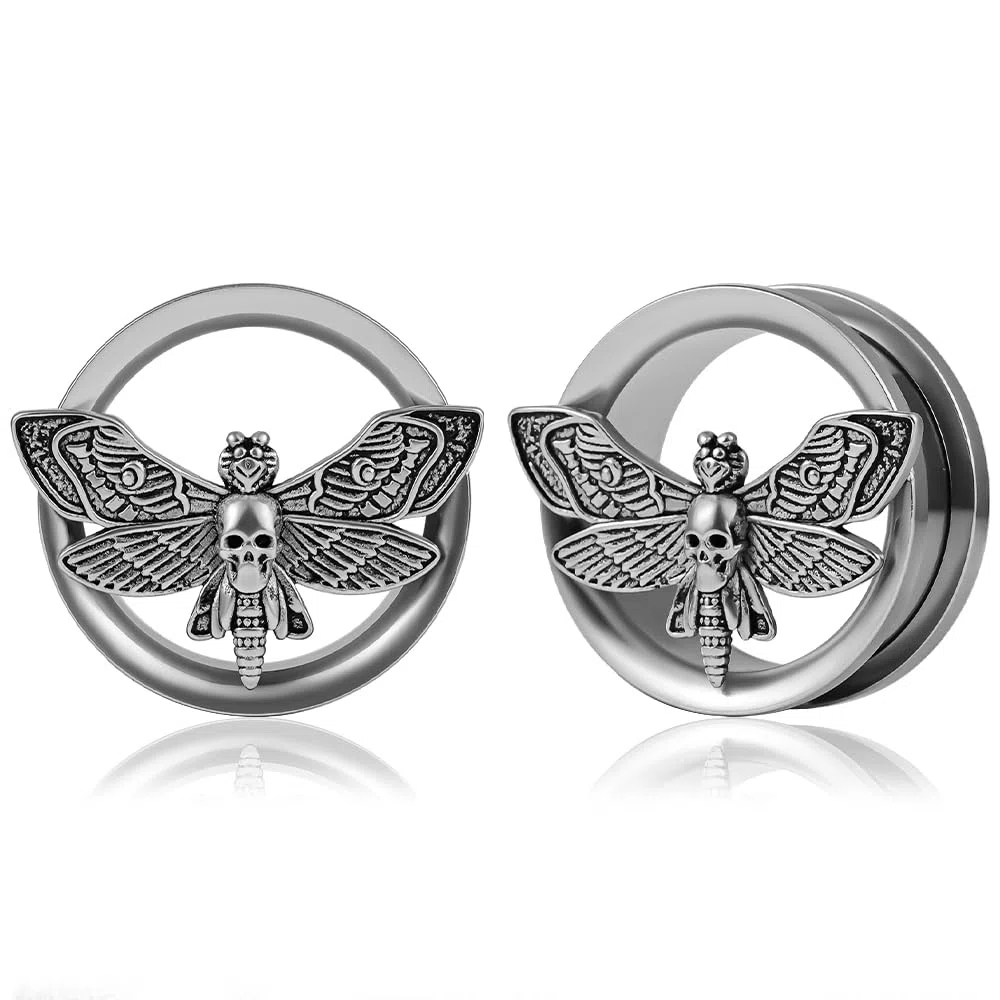 Vankula Dilataciones Orejas Tunel Doble Acampanados tapones Expansaor Polilla acero inoxidable Oreja piercing de joyería para Mujer Hombre 8mm a 22mm