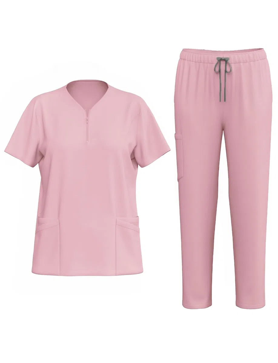 Unisex Scrub Set Slip-On Enfermera Túnica Zip Up Manga Corta Cuello de Pico Túnica Pantalones Trajes Uniformes Médicos con Parte Superior y Pantalones Ropa de Trabajo Hospital