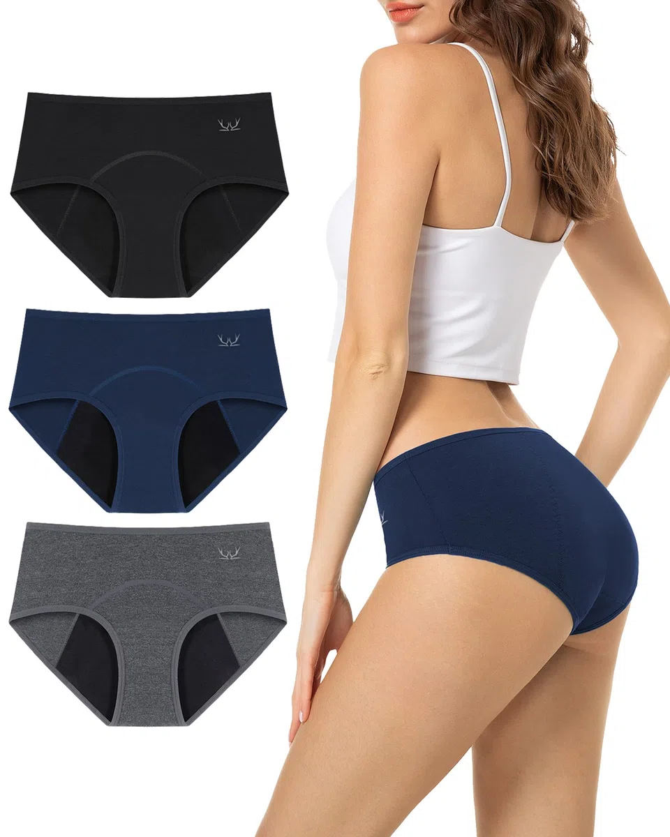 TANSTC Bragas Menstruales Mujer Algodon 60ML, Menstruación Protección Hygiénia Absorbente y Lavable, Ropa Interior Mujer Ecológica y Reutilizable, Pack de 3