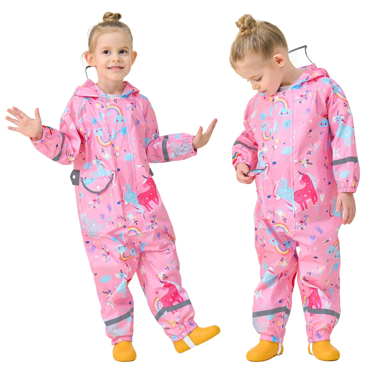 Impermeable Chubasquero Niñas Lluvia con Capucha Portátil Chaquetas Lluvia Reutilizable Encapuchado Mono Traje Ligero Impermeables para Infantil Bebé 1-9 Años