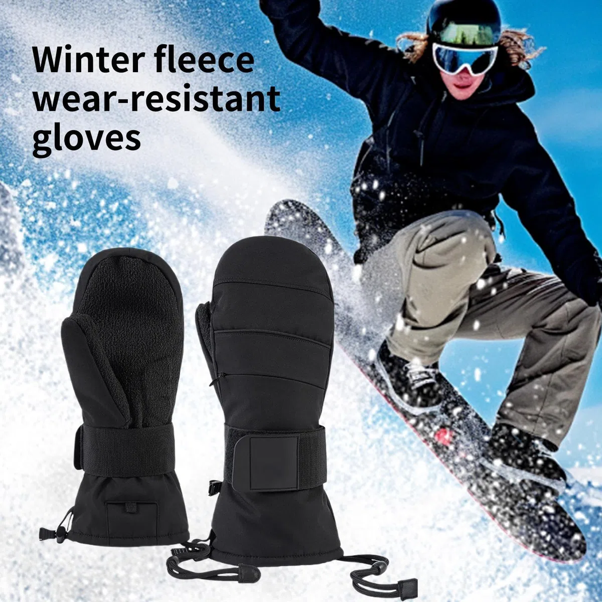 Guantes de invierno | Guantes térmicos para pantalla táctil | Guantes de nieve impermeables con forro polar con protector de muñeca | Protección contra el clima frío para hombres, motocicleta, esquí