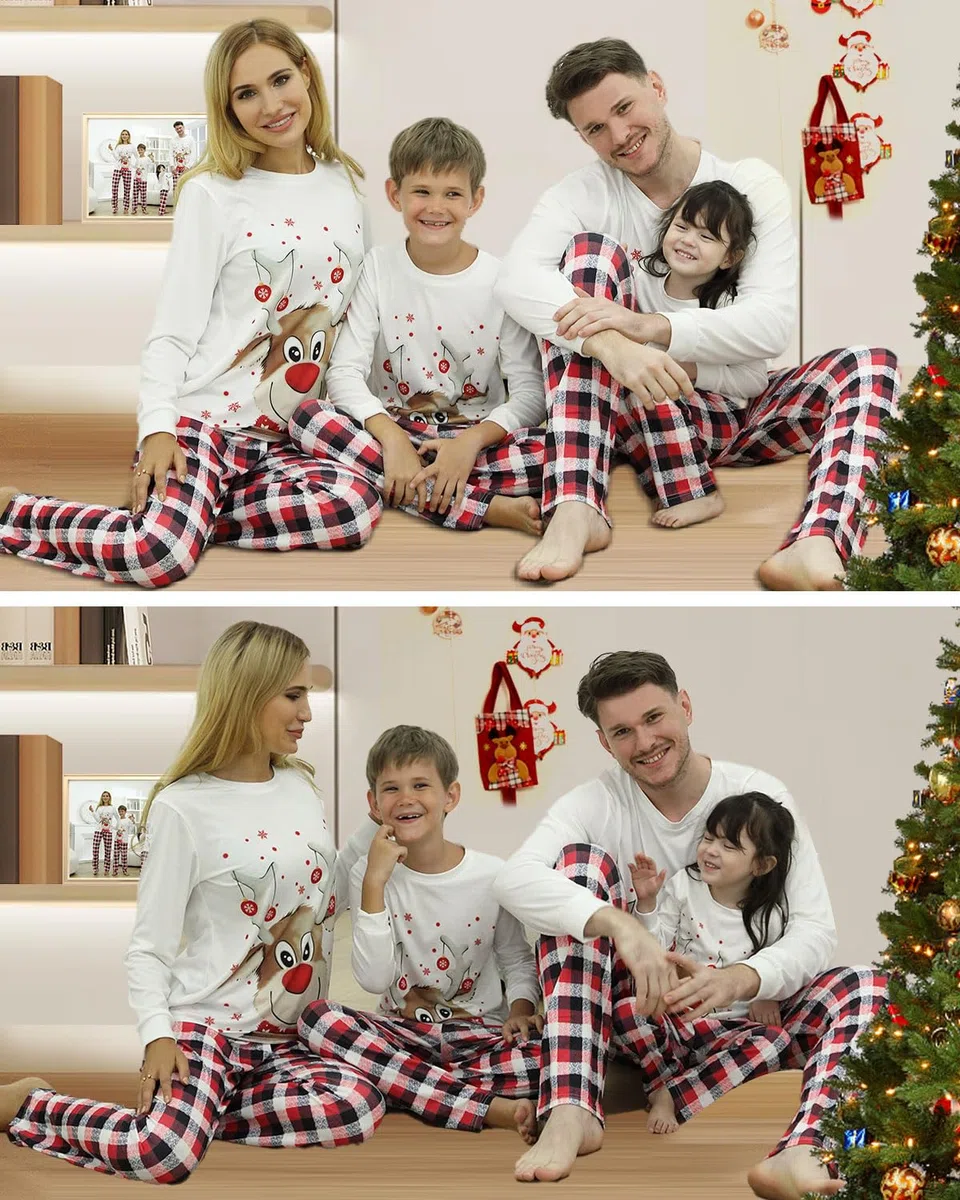 DDKJ Pijama Navidad Familia,Pijamas de Navidad para la Familia con Estampado de Reno,Pijama Navideño Familiar a Cuadros Rojos y Negros,Pijamas Navideños Pareja/Niños/Niñas/Bebe