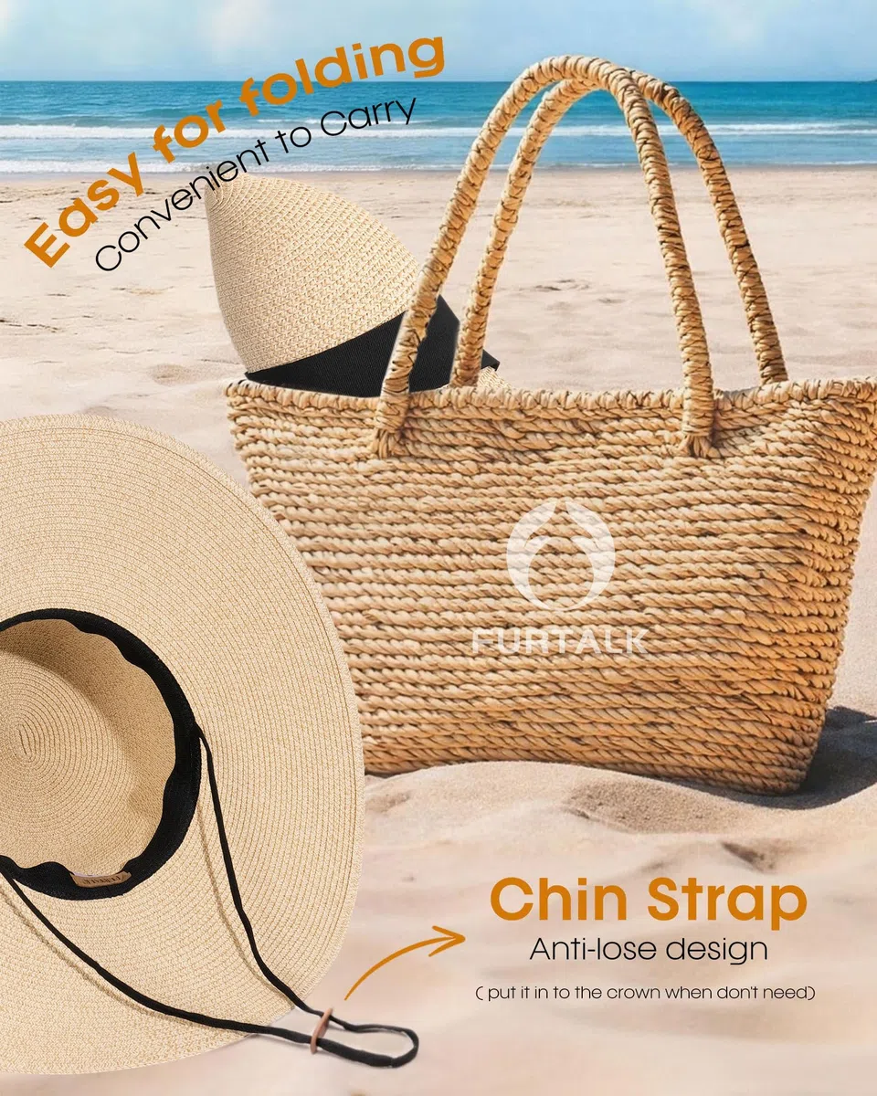 FURTALK Sombrero Moderno de ala Ancha para Mujer UPF50+ Sombrero de Viaje de Verano para la Playa