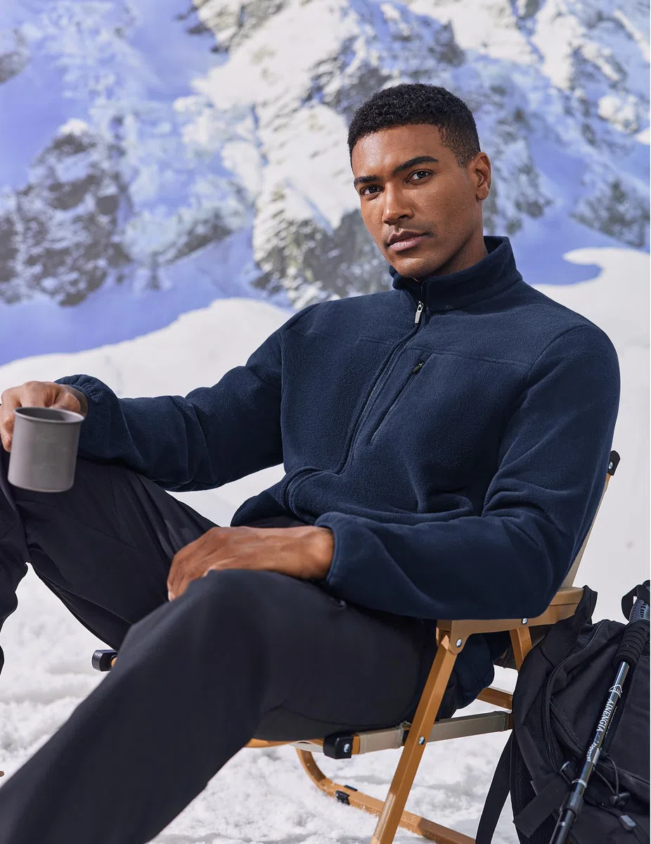 PINSPARK Chaqueta polar para hombre, con cuello alto y cremallera completa, chaqueta de invierno para exteriores, ligera, de polar, para trekking, running y senderismo, cárdigan cálido