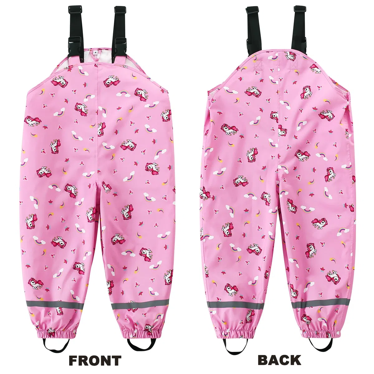 Fewlby Pantalon Impermeable Niños Niñas, Peto de Lluvia Pantalones Barro Mono Impermeable con Tiras Reflectantes Chubasquero Outdoor Traje Impermeable