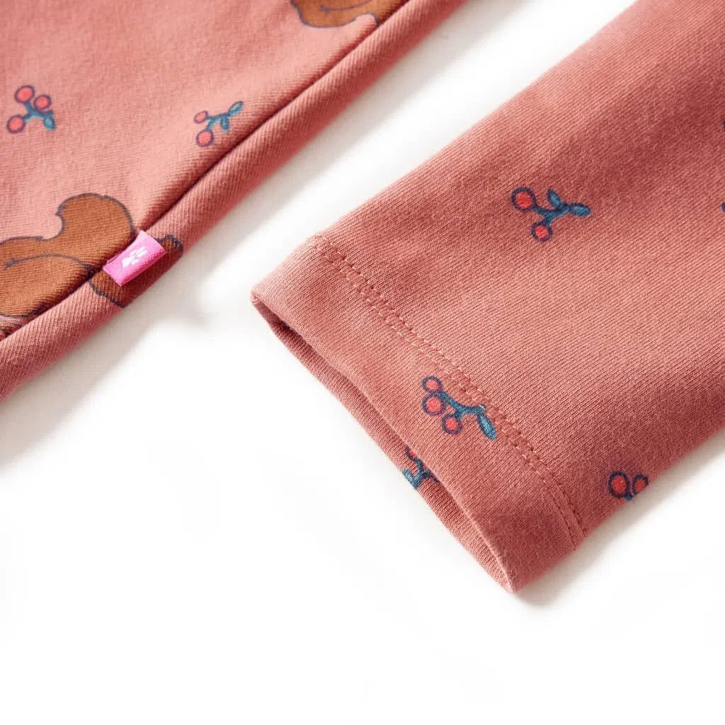 Vestido infantil rosa viejo para niñas de 1,5 a años, manga larga, algodón, elastano, estampado de ardilla, transpirable, cómodo para el día a día, fiestas de cumpleaños, guardería y